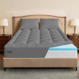 4 Inch Memory Foam Mattress Topper,Dual Layer Medium Support 2" Gel Memory Foam and 2" Mattress Pad for Back Pain Relief,Tencel Fabric,CertiPur-US Certified,(Queen,Gray)