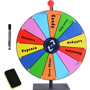 16 Inch Heavy Duty Prize Wheel - Color Editable Spinning Wheel with 14 Slots, Dry Erase Marker & Eraser - Perfect for Spin The Wheel of Fortune, and Prize Spinner with Stand - Ideal