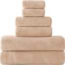 30x60 Inches Large Bath Towels Super Soft Qucik Dry Hanging Loop Microfiber Bathroom Towels (Beige, 6 Pack)