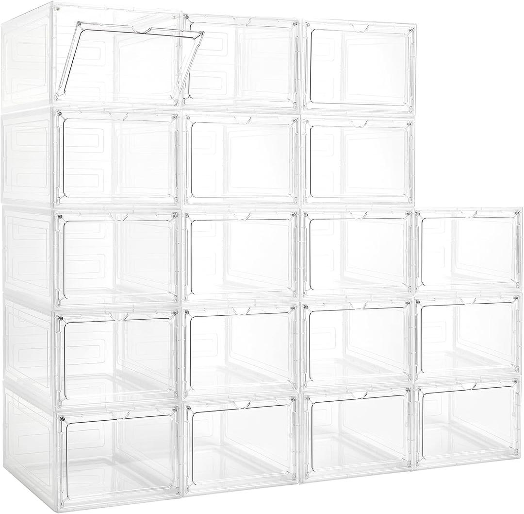 LXLXXL 18 Pack Storage Bins with Lids, Plastic Storage Containers with Magnetic Door, 19 Qt Stackable Clear Storage Box for Home, Office Organizing