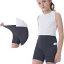 Girls Biker Shorts Kids Yoga Shorts High Waisted Spandex Athletic Running Volleyball Shorts with Pockets (Gray, M)