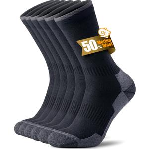 Merino Wool Hiking Socks for Men Women, OEKO-TEX & GRS Certified, Seamless Toe, Terry Cushioned -3 Pairs (Large, Black)