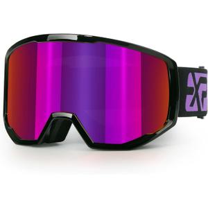 EXP VISION Ski/Snowboard Goggles for Men Women, OTG Snow Goggles Anti Fog UV Protection (Black Frame Burgundy)