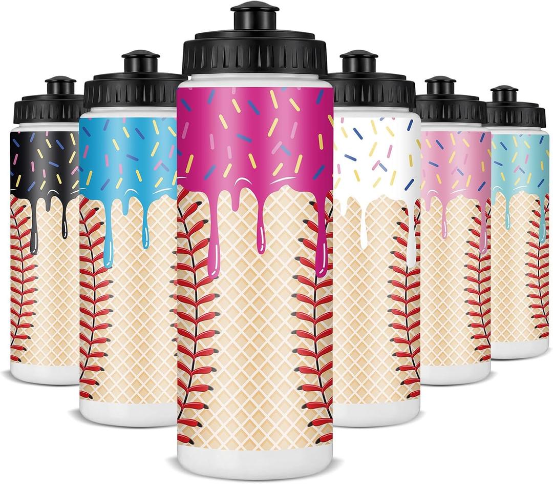 12 Pcs Baseball Drip Ice Cream Water Bottle Bulk Birthday Party Reusable Sports Bottle 20 oz Baseball Accessories Gifts School Sports