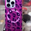 Sparkling Purple Red Leopard Case, Blazing Heart Shimmer Cover Compatible with MagSafe iPhone 16 Pro - Dynamic Magenta