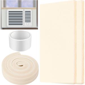 Pangda 2 Pcs 17 x 9 x 7/8 Inch Window Air Conditioner Insulated Foam Panels Insulation Winter Ac Side Surround Panels Kit with Top Seal Strip for Summer and Winter Indoor (Beige) 