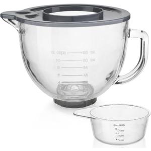 Glass Mixing Bowl Accessory 5 Quart - Compatible with KitchenAid 4.5 and 5 Quart Tilt-Head Stand Mixers 