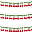 3 Pcs Cherry Garland, Christmas Cherry Garland Decorations, Cute Cherries on Top Garlands Pompom Felt Bunting Hanging Decoration for Birthday Party, Baby Shower, Home Decor