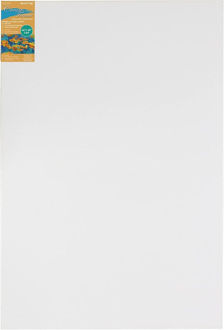 Med Weight Traditional Stretched Canvas 24 x 36, Oil & Acrylic Paints Triple Acrylic Primed Gesso Wood Frame Canvas Smooth Surface & Reduce Absorbency, Acid-Free White, 24x36 Canvas.