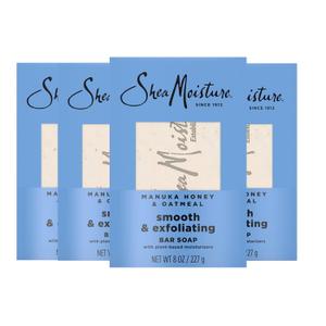 SheaMoisture Bar Soap Manuka Honey Oatmeal 4 Count Smoothing & Exfoliating Smooth and Exfoliating bar soap with 24h shea moisture nutrients for Healthy, Glowing Skin 8 oz