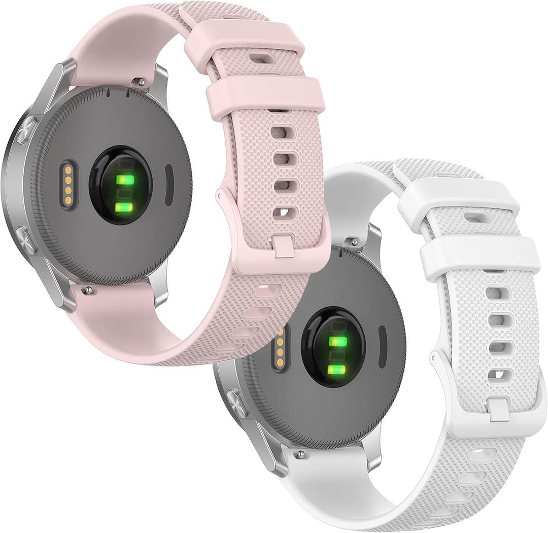 Silicone Watch Band for Garmin Vivoactive 4S, Venu 2S & Forerunner 255s - 18mm, Fossil Gen 6/5E 42mm & Q Venture Gen 4 HR (White+Pink)