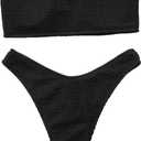 Sexy Swimsuit for Women Bandeau Strapless Wrap Pad High Waist Bikini Set Solid Color 2 Pieces Bathing Suit Swimsuit (Large, Black)