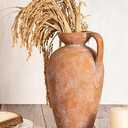 Terracotta Vase with Handle, Boho Farmhouse Ceramic Pottery, 10inch Vintage Antique Decorative Vases for Flowers, Centerpieces, Living Room.