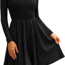 Zenlonr Women's Fall Dresses 2025 Casual Long Sleeve Ribbed Knit Crewneck Short Dress Flowy A-Line Party Dresses (Black, M)