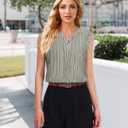 Womens Sleeveless Button Down Shirts Blouses Striped Casual Business Tank Tops Office Work (Beige, S)