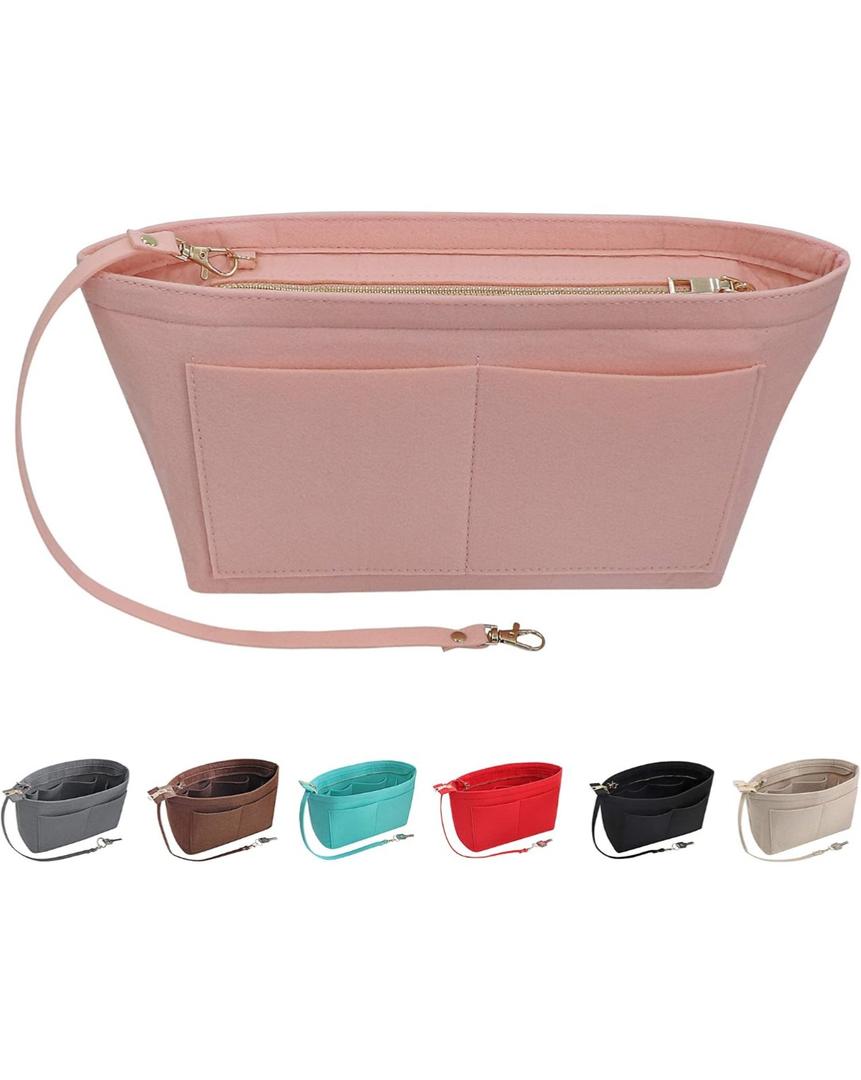 Soyizom Purse Organizer Insert Felt Purse Insert Bag Organizers Multi Pockets Tote Bag in Bag for Women,Pink-L