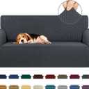 KEKUOU Stretch Loveseat Sofa Cover Slipcover,Couch Covers for 2 Cushion Couch Sofa (55"-78") Furniture Protector Sofa with Elastic Bottom for Kids,Dog. Jacquard Small Checked (Medium,Charcoal)