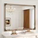 Keonjin Gold Vintage Mirror 48 x 36 Inch, Antique Mirrors Rectangle, Traditional Mantel Decoration, Baroque Style Wall Decor for Hallway, Fireplace, Entryway, Living Room, Anti-Rust, Waterproof