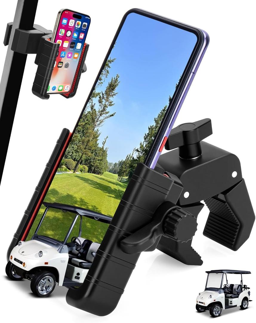 Golf Cart Phone Holder Mount for EZGO Club Car Yamaha  360 Rotatable Universal Cell Phone Cradle for iPhone 15 14 13 Pro Max, Samsung Galaxy, Pixel  Secure Clamp, Fits All Smartphones