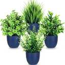 Der Rose 4 Pack Fake Plants Small Artificial Plants in Blue Pots Faux Plants Indoor for Home Kitchen Table Blue Bathroom Decor Accessories