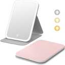 Kintion Travel Makeup Mirror, Portable LED Lighted Makeup Mirror, 360 Rotation Touch Screen Vanity Mirror, 60 LEDs, 3-Color Dimmable Lighting, Rechargeable Tabletop Folding Cosmetic Mirror, Pink