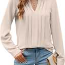 Blooming Jelly Women's Dressy Casual Blouses Business Work Tops Long Sleeve V Neck Pleated Shirts 2025 Fall Outfits (Medium, Apricot)
