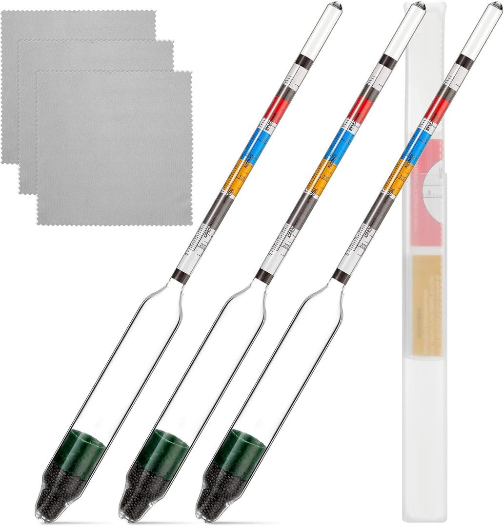 3 Packs Triple Scale Hydrometer with Cleaning Cloth for Wine Beer Mead Kombucha Brewer Elite Hydrometer Alcohol Measuring Tools Brewing Supplies Distilling Equipment for Home Tester