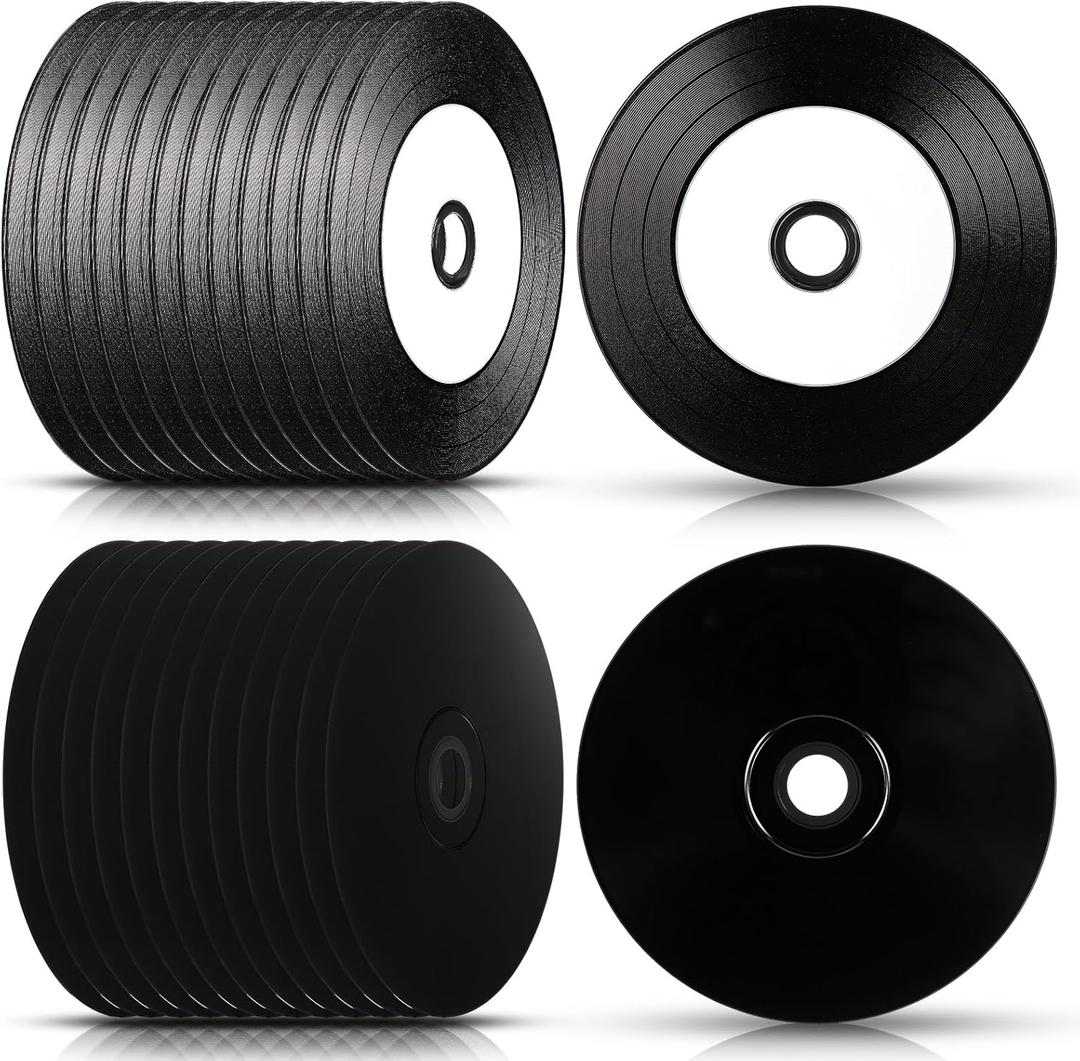 25 Pcs CD-R Blank Discs 700mb 80 Min 52x Vinyl Recordable Disc with White Inkjet Printable Center and Black Recording Surface for Music Data