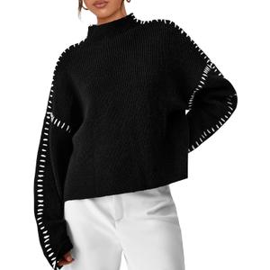 PRETTYGARDEN Women's Chunky Knit Sweaters 2026 Fall Long Sleeve Mock Neck Oversized Pullover Tops Winter Fashion Clothes (X-Large, Black)
