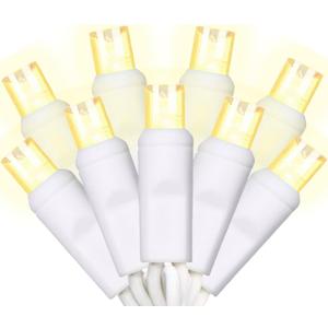 100 Counts LED Christmas Lights Outdoor - 50FT Warm White LED Christmas Lights Commercial Grade Outdoor Waterproof, White Wire Mini Plug in, 5mm Wide Angle Indoor for Xmas, Tree, UL Certified