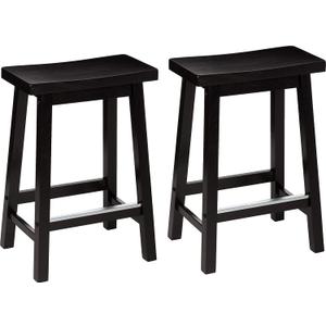 Amazon Basics Solid Wood Saddle-Seat Kitchen Counter Barstool with Footrest, Easy Assembly - 24-Inch Height - Black - Set of 2