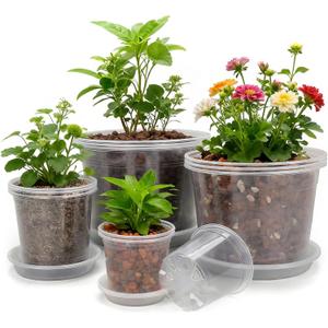 10/8/6/4 Inch Clear Nursery Pots with Drainage Holes and Saucers, 12 Pack Large Clear Pots for Plants Variety Pack, Plastic Nursery Pots for Succulents, Seedings, Herbs, Flowers, Vegetables
