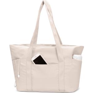 CTWWFS Tote Bag for Women, Travel Essentials Large Tote Bag with Zipper, Top Handle Handbag for Travel, Work (Beige)