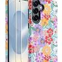 J.west Compatible with Samsung Galaxy S25 Case 6.2 inch with 2 Pack Tempered Glass Screen Protectors Cute Floral Flowers Hybrid Cover for Girls Women Aesthetic Protective Phone Cases Pink Spring