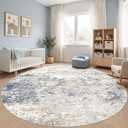 DMOYEST 10ft Round Area Rug Living Room Rugs - 10x10 Washable Circle Rug Large Soft Indoor Neutral Modern Abstract Low Pile Carpet for Bedroom Dining Room Farmhouse Home Office - Beige Blue