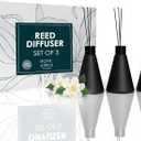 Mega Handles Reed Diffuser Sets (50ml) - 3 Pack White Flower Scent Bathroom Diffuser, Elegant Reed Diffuser for Shelf Decor, Decorative Air Freshener for Large Rooms - Matte Black