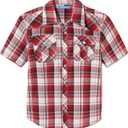 Boy's Toddler Kids Casual Short Sleeve Western Pearl Snap Button Plaid Shirt 4-16 Years