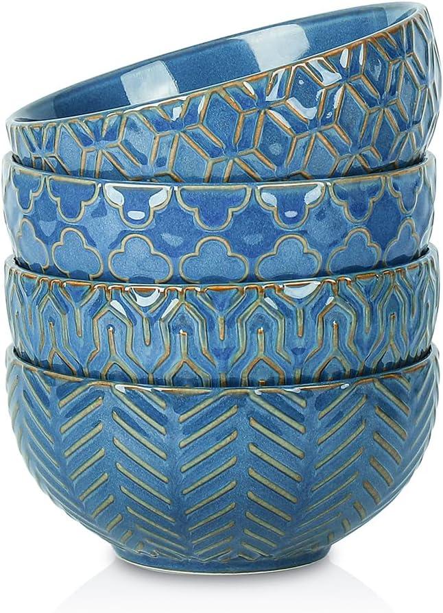 Sureasy Ceramic Ice Cream Bowls Set of 4-12 oz Blue Small Dessert Bowls for Kitchen, Perfect for Rice, Fruit, and Sauce, Microwave & Dishwasher Safe (4.6 inch)