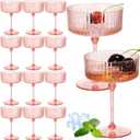 Jingmore 12 Pcs Ribbed Martini Glasses 10 oz Disposable Plastic Vintage Ribbed Coupe Glasses with Gold Rim Glitter Cocktail Unbreakable Dessert Parfait Glassware for Wedding Party Supplies (Pink)