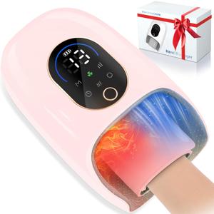 KingPavonini Hand Massager with Heat and Compression, Wrist Heating & Air-Compression, Palm Rolling, Cooling Fan, Cordless Wrist and Hand Massager for Arthritis and Carpal Tunnel, Gift for Women Men (Pink)