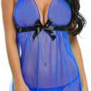 Avidlove Lingerie for Women Lace Babydoll Chemise Negligees Sexy Exotic Nightgowns Halter Nighties Sheer Mesh Nightwear, XS