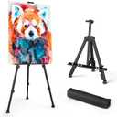 Art Painting Artist Easel Stand, Portable Adjustable Aluminum Metal Tripod Display Easel with Bag, Height from 17 to 66 inch for Table-Top/Floor Drawing and Displaying, Black