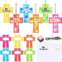 Ctosree 24 Sets Religious Easter Crafts Easter He is Risen Cross Craft Kits Tissue Paper DIY Art for Celebrations Ornaments Religious Sunday School Crafts Home Classroom Game Activities