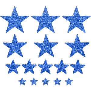 MECCANIXITY 16 Pieces Iron on Patches Star Rhinestone Appliques Glitter Embroidered Patches Blue Iron on Rhinestones for Clothes DIY Crafts Bag Hat Pants in 4 Size