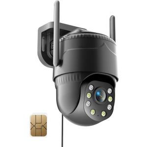 KKB 4G LTE Cellular Security Camera, No WiFi Security Cameras 24/7 Recording, Wired Cellular Cam Indoor/Outdoor Built-in SIM Card, 2K Color Night Vision, PIR Motion Detection, 2 Way Audio (Black)