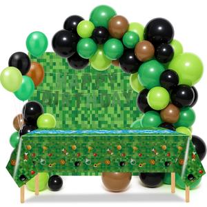 Pixel Birthday Party Decorations Set for Boys, Pixel Party Supplies with 120 Balloons, Happy Birthday Banner, Tablecloth & 2 Fringe Curtains, Video Game Themed Decoration Kit or Kids Gamer