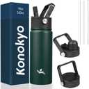 18 oz Insulated Water Bottle Stainless Steel Sport Bottles with 3 Lids,Army Green