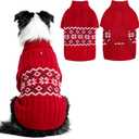 PUPTECK Dog Sweater, Turtleneck Warm Pet Clothes with Leash Hole, Pullover Thick Snowflake Pattern Winter Outfit Christmas Sweaters for Small Medium Large Dogs Boy Girl, Red L (L CHEST 26", NECK 17", BACK 20")
