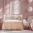 Pink Lace Crib Bed Skirts Double Layer Nursery Toddler Dust Ruffle Bedskirts 28''x 52'' Pink Tulle Lace Bedskirt for Boys Girls Nursery Toddler Bedskirt 14'' Drop Bed Skirt