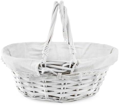 Cornucopia Wicker Basket with Handles (White-Painted), for Easter, Picnics, Gifts, Home Decor and More, 13 x 10 x 6 Inches
